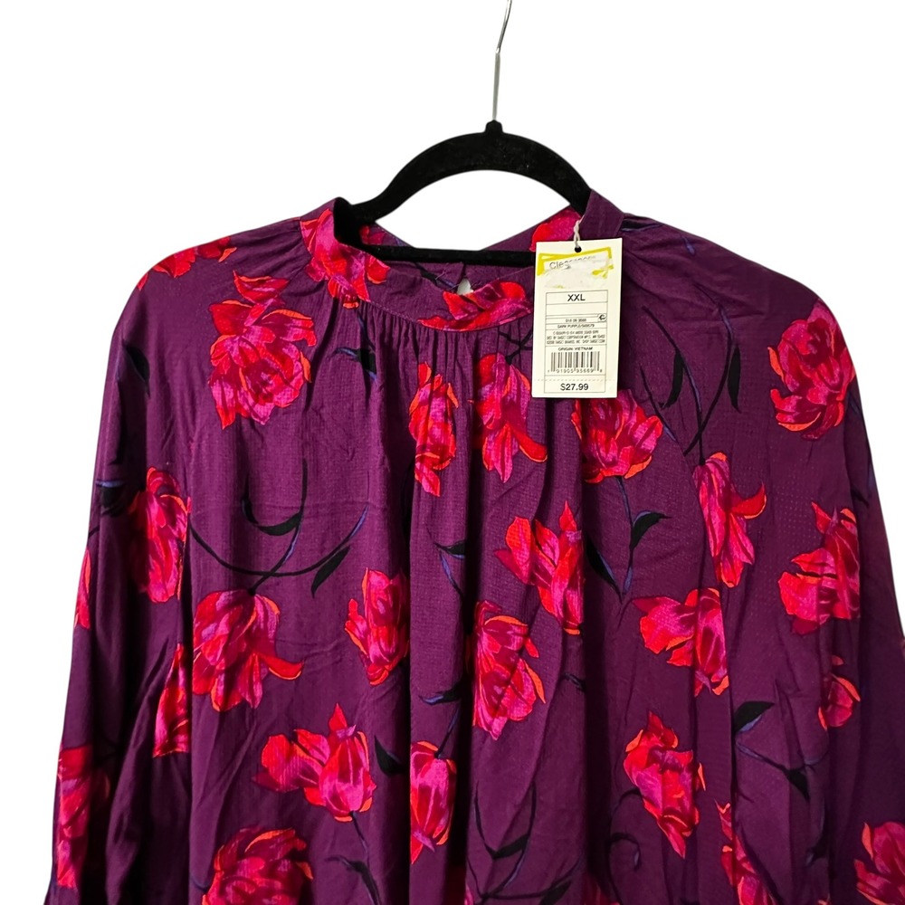 A New Day Maxi Dress Floral Print Long Sleeve Casual Purple Red XXL Tiered - Picture 2 of 10